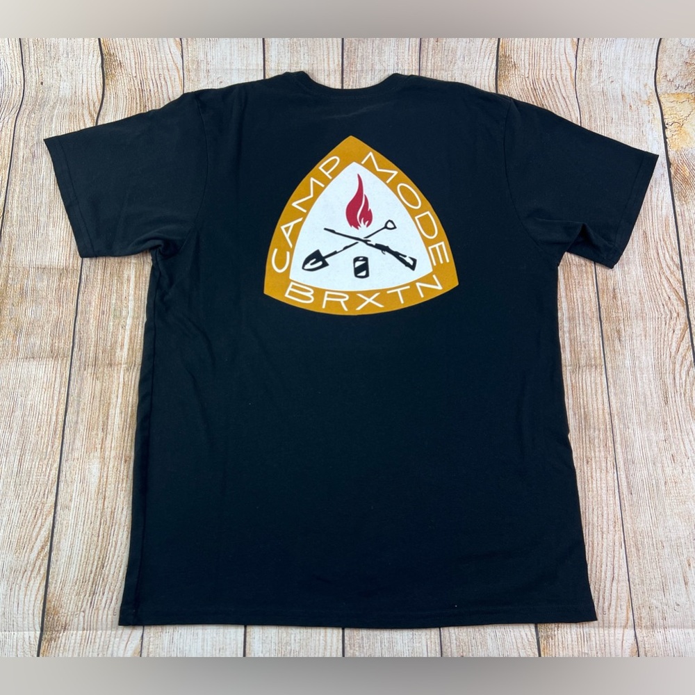 Brixton Black Short Sleeve Tee with Gold & Red Camp Mode Logo